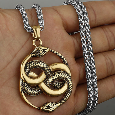 Mens Fashion Double Snake Staff Pendant Necklace - Trendfull