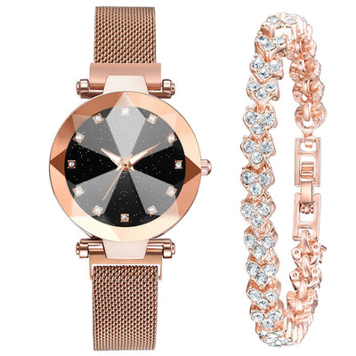 Women's Watch Square Diamond Rhinestone Starry Sky Face Ladies Casual Fashion Watch Set Bracelet Watch - Trendfull