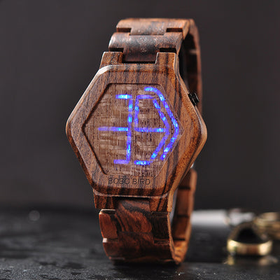 LED Display Wooden Watch Men Wristwatches Wood Night Vision - Trendfull
