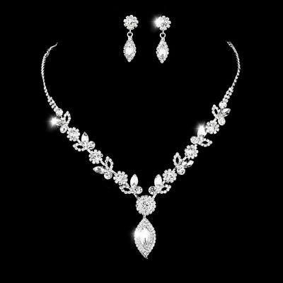 Bridal White Crystal Floral Jewelry Set - Trendfull