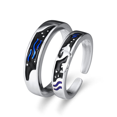 Sea And Whale Epoxy  Couple Men And Women Pair Rings Simple  Rings - Trendfull