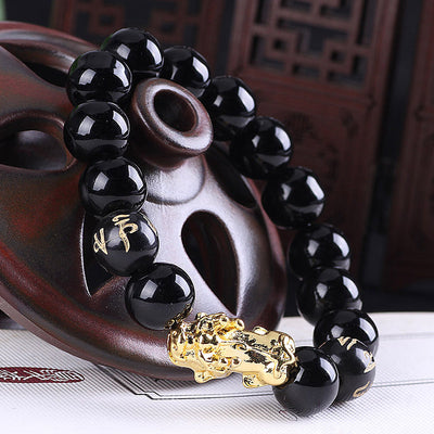 Obsidian 18K Gold Bracelet six brave words on hand and little Pearl transport gifts wholesale - Trendfull