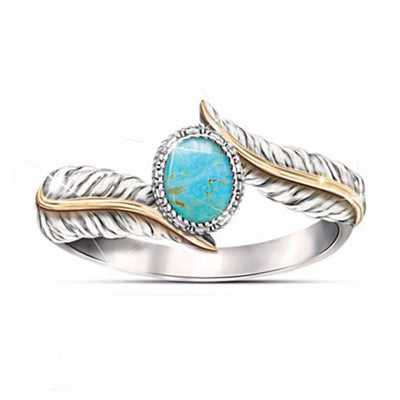 Turquoise Feather Ring Female Separation Party Engagement Ring Jewelry - Trendfull