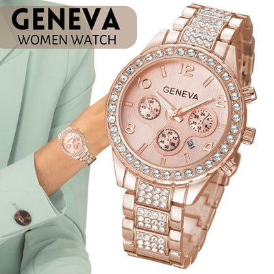 Waterproof Women Luxury Classic Stainless Steel Crystal Quartz Round Wrist Watch - Trendfull
