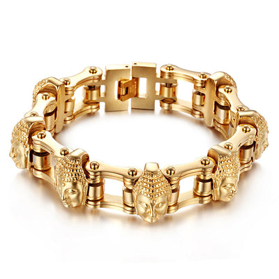 Titanium Gold Buddha Bike Chain Bracelet Men - Trendfull