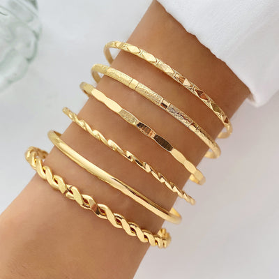 Bohemian Metal Chain Bracelet Set For Women Geometric Gold Color Thick Link Chain Open Bangle Female Fashion Jewelry - Trendfull
