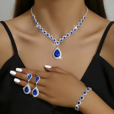 Fashion Bridal Jewelry Set: Necklace, Ear Studs, Bracelet - Trendfull