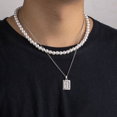 Men's Fashionable All-match Stainless Steel Double-layer Pearl Pendant Necklace - Trendfull