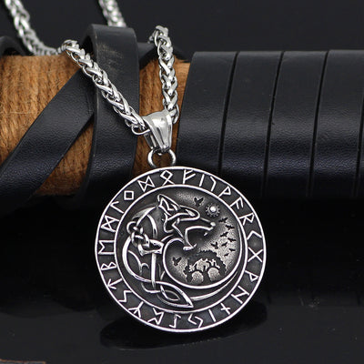 Mens Fashion Viking Wolf Head Rune Pendant Necklace - Trendfull