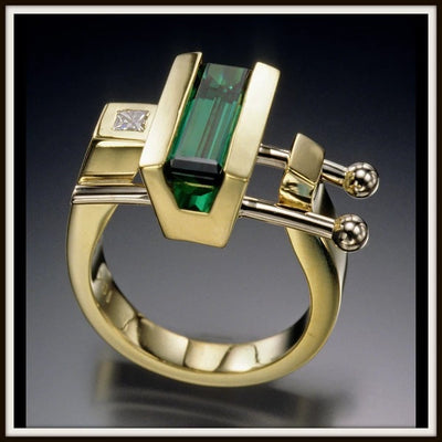 18K Gold Plated Ring With Green Gemstones - Trendfull