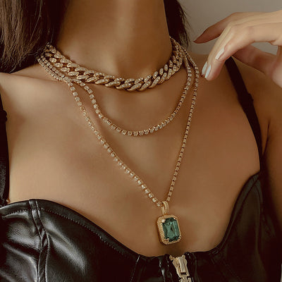 Punk Sweet Cool Diamond Cuban Multilayer Clavicle Chain - Trendfull
